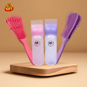 MR Detangling Hair Brush & Hair Dye Applicator Bottle (6oz) – Professional Styling & Haircare Set | Adjustable, Tangle-Free Brush for All Hair Types | Root Comb Applicator Bottle with Graduated Scale for Hair Dye & Oil | Durable, Lightweight, Heatless