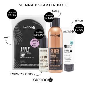 Sienna X Tanning Starter Pack - Express Mousse, Perfect Primer, Luxury Mitt & Serum Drops