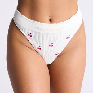 Ribbed seamless cherry embroidered thong