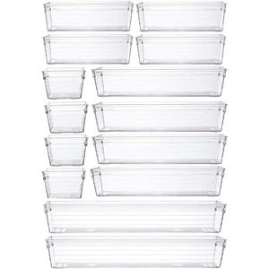 14 Pcs Drawer Organizer Storage Trays For Makeup, Kitchen, Bedroom, Office, Desk, Versatile Plastic Clear Drawer Organizer. Boxes