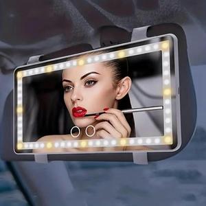 Portable Car Mirror Sun Visor with LED Lights, Rechargeable Battery and USB Power Supply - Cosmetic Makeup - USB Travel Makeup Mirror for Car Truck SUV Universal Rear View Mirror car interior portable car- iphone 16 pro max