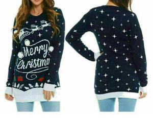 Fahion luva Christmas Jumper Ladies kissing reindeer night sky Xmas Tree Sweater Dress Casual Womenswear Women Lady Comfort Casual Wear Long Sleeve Crewneck Knitwear Tops
