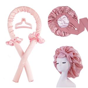 Satin Bonnet With Heatless Hair Curler Set, Overnight Curl Kit To Sleep In, Silk Double Layer Bonnet And Heatless Curls Rod Headband For Women Overnight Curls