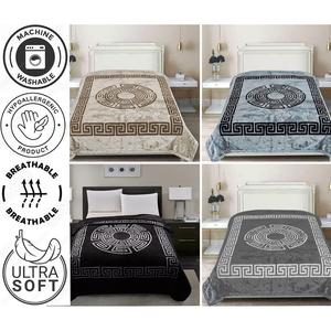 Large Warm Thermal Soft Velvet Faux Fur Mink Throw Fleece Blanket Greek Border Design