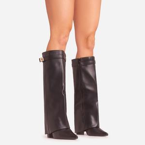Ava Lock Detail Pointed Toe Knee High Block Heel Boot