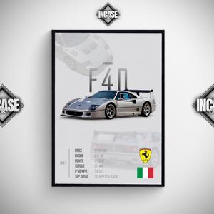 FERRARI F40 Car Poster Print Wall Decal Glossy A3/A4 Size Photo - Perfect Home Decor - Decoration Frames Room Ornaments Artistic