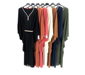 Fashion Luva Kaftan Abaya For Women Batwing Sleeve Maxi Long Modest fashion Dresses Chiffon Belted diamante detail Butterfly Style Dress