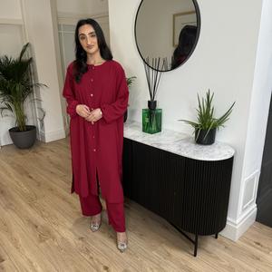 7 BUTTON MODEST SET - LONG DRESS AND TROUSER Womenswear Overalls Long Sleeve Casual Comfort Suits Underwear Lady Longsleeves