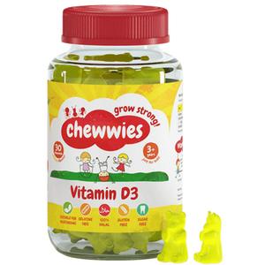 Chewwies Vitamin D3 Gummies Lemon Flavour 30 Count Vegan for Adults & Kids 3+ Years Sugar-Free Dietary Supplement