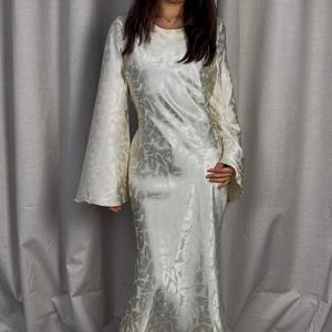 Ladies Satin Leaf Print Tie Back Dress - FBS 204, One Size (6-14 UK), Casual Summer Dress - Comfort, Womenswear, Long Sleeve