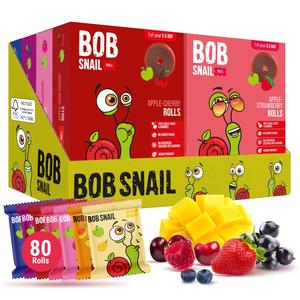 Bob Snail 80pcs, 800g - Fruit Rolls Mix with Mango, Pear, Cherry, Raspberry, Strawberry, Blueberry & Blackcurrant - No Added Sugar Snack Candy