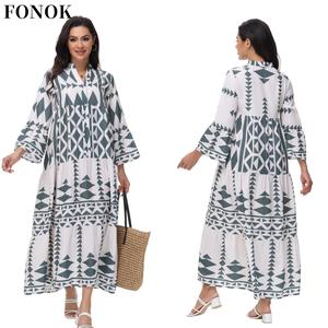 FONOK The design sense is loose and elegant light breathable comfortable print is easy to activity dress Womenswear short dresses