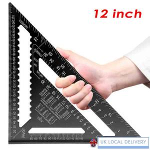 [UK Local] Aluminum 12-inch Rafter Square Carpenter Measuring Layout Tool Alloy Metal Triangle Ruler Protractor for Woodworking and Carpentry