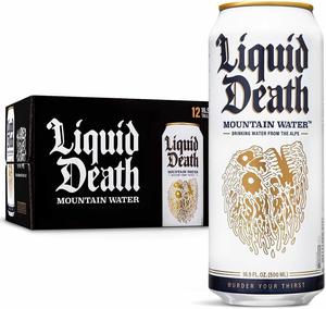 Liquid Death Still Mountain Water Can 500ml -Pack of 12, Murder your thirst with Drinking Water from the Alps Beverage