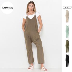 KatchMe Women's Versatile Solid Color Thin Strap Pocket Baggy Jumpsuit,Sleeveless Womenswear,Womens Wide Leg Romper,Plain Holiday Overalls