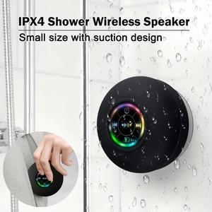 Portable Wireless Bluetooth Shower Speaker, Perfect Speaker for Shower, bicycle, camping Audio Microphone, Rainbow LED Light 3D Surround Sound Subwoofer Rechargeable Speaker