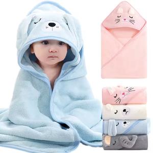 Hooded Baby Towel, Cartoon Animal Bath Robe for Newborn Toddler Boys Girls 0-5 Years, Soft Absorbent Cotton Bath Wrap Blanket, Kids Bathrobe Poncho with Hood, Blue Pink White Grey Bear Cat