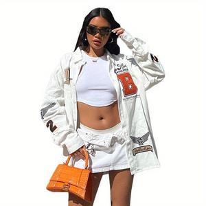 2025 New Women's Series Solid Color Long Sleeve Printed Ladies Motorcycle Style Shirt Casual Blouse