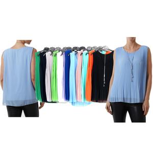 Fashion Luva NEW WOMENS Pleated Necklace Vest Sleeve Pleat Chiffon Summer TOP VEST. Breathable Casual