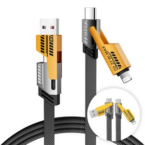 4 in 1 Multi Charger Cable | 65W Fast Charge USB A/C to Lightning & USB C | 5FT Nylon Braided for iPhone 16-12 Pro Max, MacBook, Samsung Galaxy, iPad, Laptop, Yellow charging