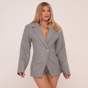 Cinched Waist Wool Look Blazer Dress