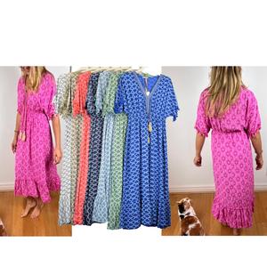 Fashion Luva Tassel Trim Maxi Dress Italian Wavy Print Summer Short Sleeved Gold Brocade Baroque Floral Long Dressess.
