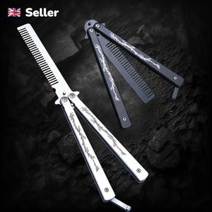 Butterfly Comb, Stainless Steel Folding Practice Combs, 3D Color Printing Tactical Butterfly Haircare Heatless Smooth Durable