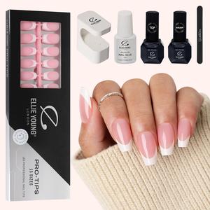 [ ProTips-French Kit ] PRO-TIPS 150pcs Pink Medium Coffin French Nail Tip, 15 Sizes Press-On Nails, Gel Acrylic Nail Extensions for Easy DIY, Ellie Young