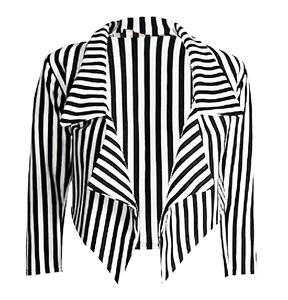 Women's Beetlejuice Costume Classic ¾ Sleeves Open Front Stripes Cropped Waterfall Crop Blazer Jacket Coat Cardigan Womenswear Tops Lady Outerwear Striped Comfort Casual Fitted Underwear Long Sleeve Underwear Long Sleeve Longsleeves Collar Collared