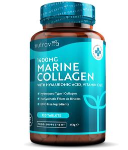 Nutravita Marine Collagen Tablets 1400mg with Hyaluronic Acid Vitamin C & E for Skin Health 120 Tablets GMO Free 2 Months Supply Hydrolysed Fish Collagen - true collagen - elavate collagen