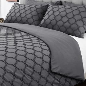 Signature Duvet Quilt Cover Set Tufted & Embossed Bedding Polyester Luxury Single Double Super King Size Bed Soft Microfiber Charcoal Grey White Clark Cooper Weavy Design