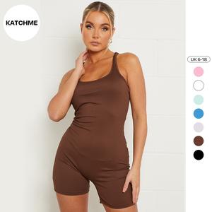 KatchMe Women's Sport Solid Color Ribbed Shaping Bodysuit (6-18 UK), Plain Sleeveless Acticewear for Lady, Spring & Summer Stretchy Womenswear