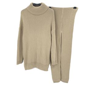 womens knitted lounge wear 2 piece co ord set|ribbed neck top long sleeve polo roll neck jumper Womenswear Overalls Comfort Longsleeves Basic Casual Suits Underwear Suits Underwear Loungewear Pajama Nightwear Lady