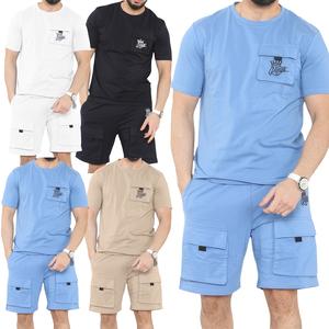 Mens Tracksuit Shorts & Top Cargo Fleece Set Detail Stretch T-Shirt Shorts Outfit Bottom Set S-XXL