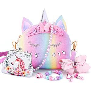Purse for Little Girls, 7Pcs Cute Kids Purse Crossbody Bags with Kids Dress Up Jewelry Set Pretend Play Accessories, Birthday Presents Unicorn Gifts Toy for Girl, Toddler