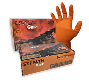 Stealth Grip - Box of 50 Strong Orange Diamond Grip Nitrile Gloves - Heavy Duty Disposable Tough Gloves - For Mechanical Industrial Building Hands