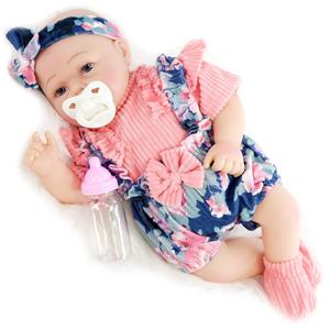 BiBi Doll 17" Baby Girl Doll "Sweet Pea" with Open Eyes, Baby Girl Flowers Outfit, Pacifier and Milk Bottle - Toy Gift Doll for Girls & Boys Ages 3 Years+