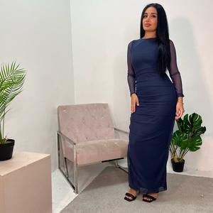 Ladies Plain Side Ruched Mesh Dress Uk 6-14