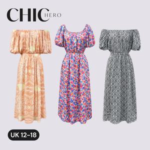 (Clearance sale) ChicHero Bardot Vintage Style Casual Sleeves Comfort Maxi Dress Floral Elegant Womenswear Piece Print Summer Fitted Bohemian thneed  dress modest  prom  dress trending  clothing black  friday  sale