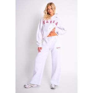 Kaiia Logo Wide Leg Joggers Light Grey Marl & Pink Contrast